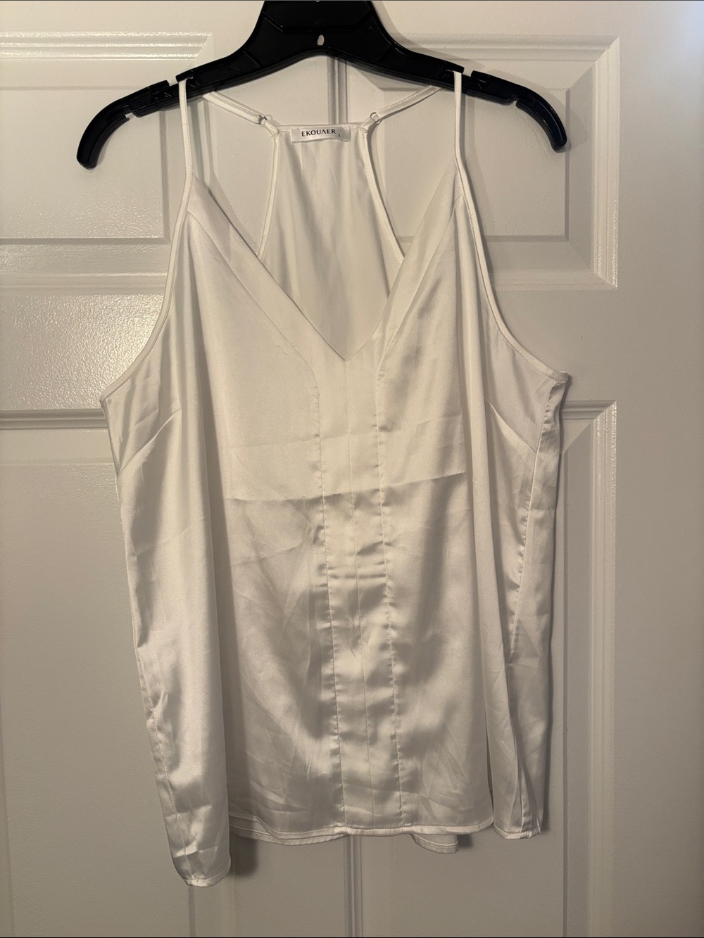 White Satin Finish V-Neck Cami with Adjustable Straps